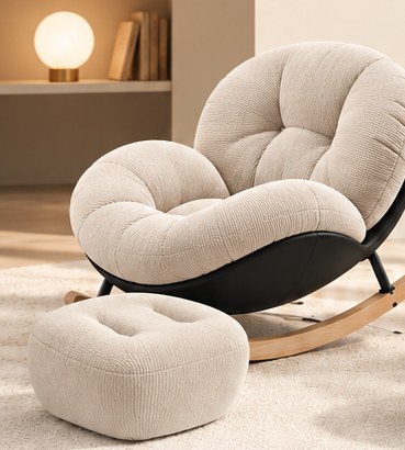 melo mini blanc cassé, coque noire, avec son pouf